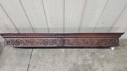 Early Oak Carved Mantle with North Wind Face