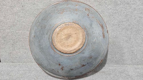 Incredible blue painted wooden bowl