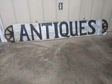 Folk Art wooden ANTIQUES sign