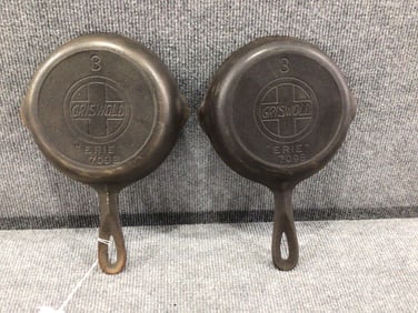 2-Griswold #3 "Erie" 709B cast iron skillets