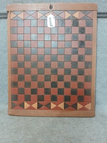 Large wood incised & painted gameboard w/ breadboard ends