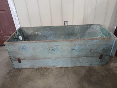 Early primitive wooden dovetailed copper lined Farmhouse bathtub