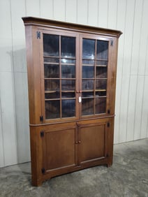 Early American 1800s 16-pane corner cupboard