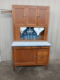 Outstanding 2pc Deluxe Oak Hoosier cabinet with jars