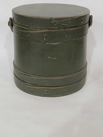 Primitive green painted firkin bucket