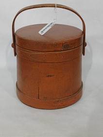 Primitive orange painted firkin bucket
