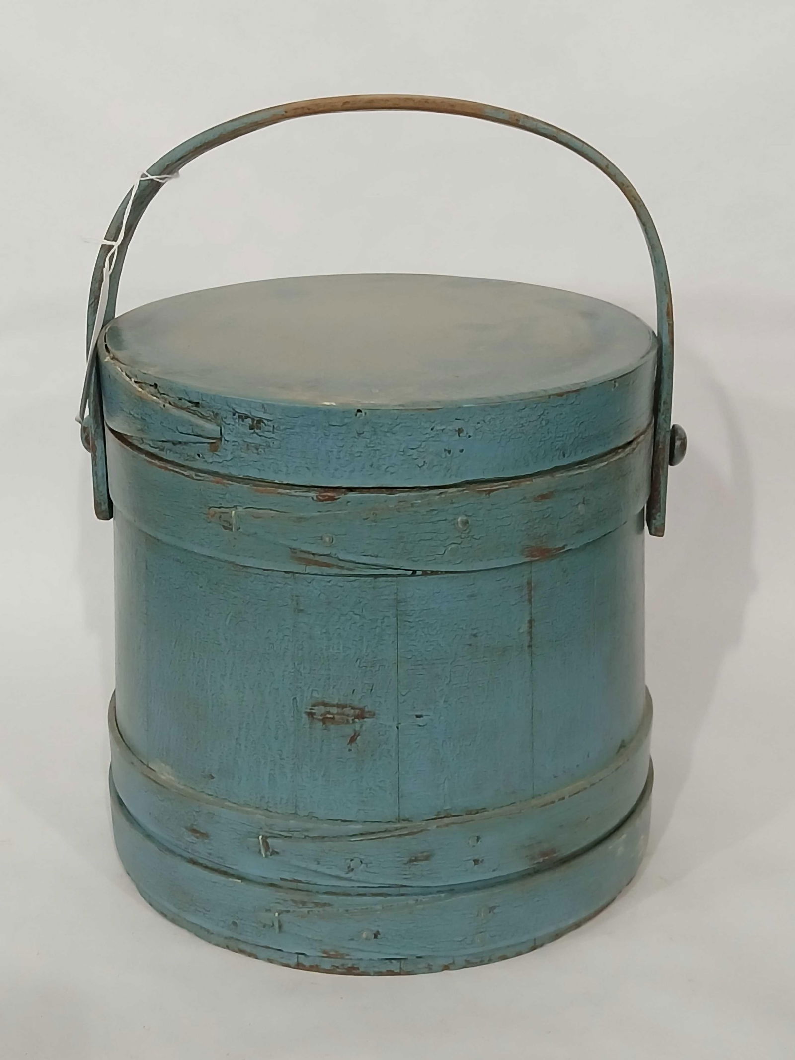 Primitive blue painted firkin bucket (1 of 5)