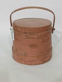 Primitive salmon painted firkin bucket