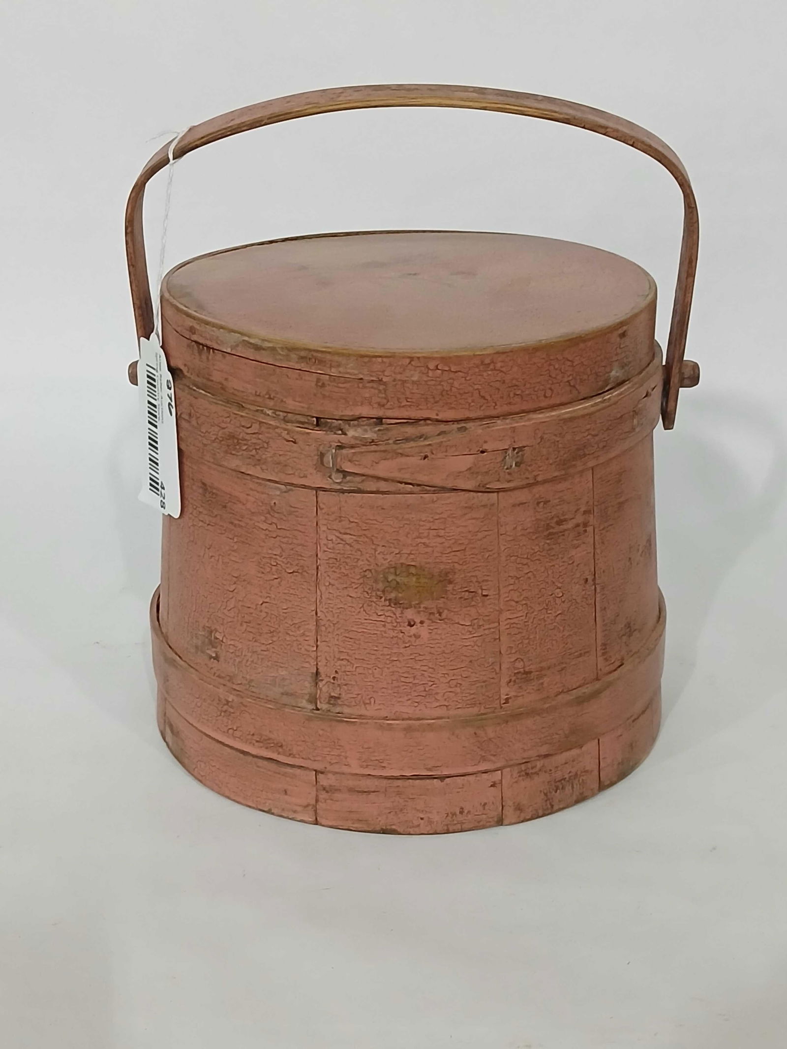 Primitive salmon painted firkin bucket (1 of 5)