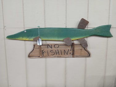 Folk Art wooden No Fishing sign