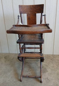 Adjustable Childs Oak Highchair