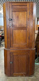 Early American Walnut 2pc Corner Cupboard