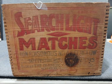 Search Light Matches dovetailed wood crate