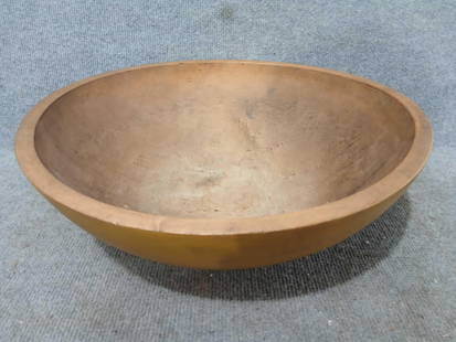 Bird's Eye Maple bowl in mustard paint: Shows a hairline to interior but is not visible to exterior. 16in diameter.