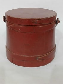 Primitive red painted firkin bucket