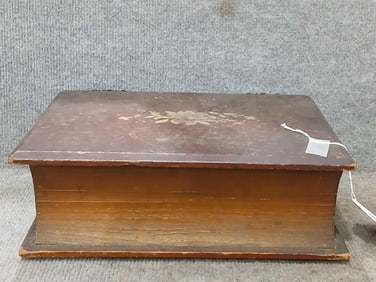 Incredible early wooden Bible shaped box