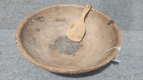 Primitive wooden butter bowl with paddle