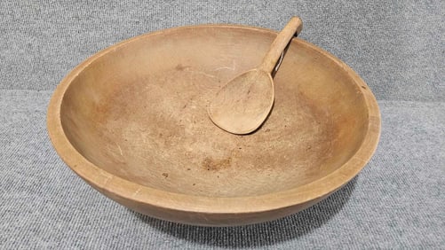 Primitive wooden butter bowl with paddle