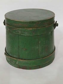 Primitive green painted firkin bucket