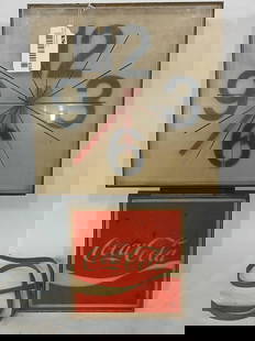 Coca-Cola plastic clock: All acrylic clock with a small hole on top of backer, but lights and runs as it should! 12in X 21in.