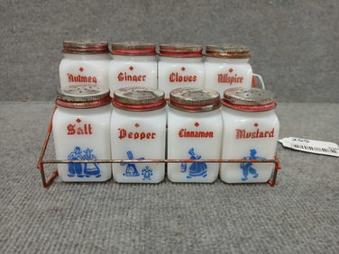 Great 1920s-30s Dutch milk glass spice set