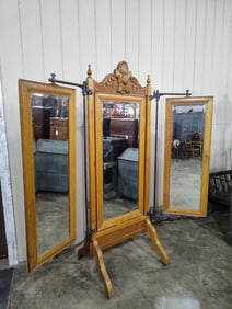 Haberdasher's Oak Triple Cheval dressing mirror