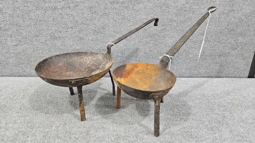 2- Small Hearthenware Fireplace Spider pans