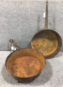 2-Early Hearthenware Fireplace footed cooking pots