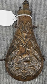 Brass Elk embossed powder horn flask