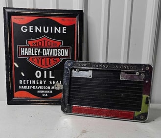 Harley Davidson License Plate Bracket & Framed Sign