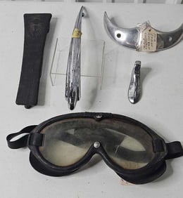 Indian Motorcycle Chrome & 1930s American Optical Co Motorcycle Goggles