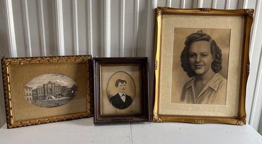 Pencil Portraits & Roman Columns Framed Art