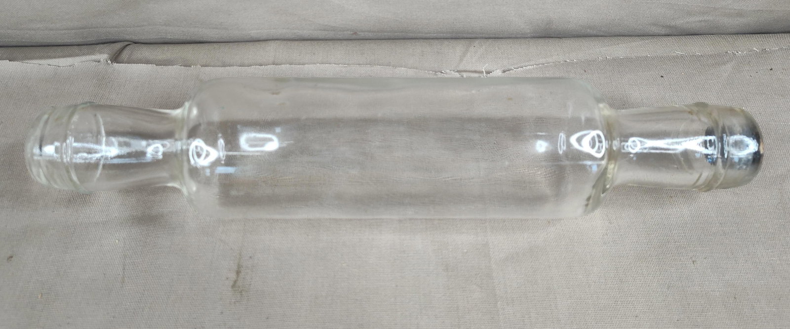 Glass Rolling Pin: 14 inches, with cork stopper.