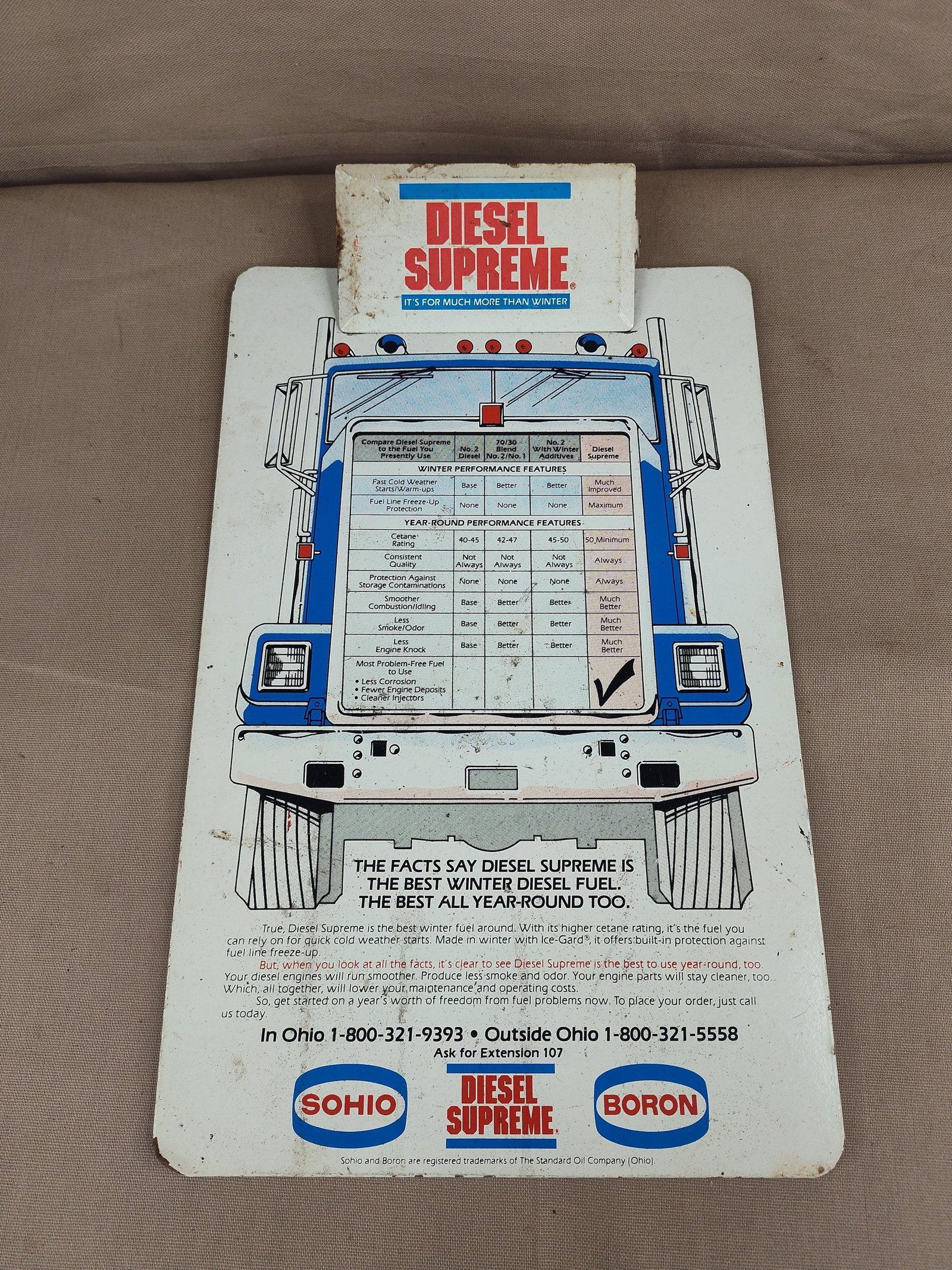 Sohio Diesel Supreme Truck Clip Board: Semi Graphics with metal clip. 15.5x9