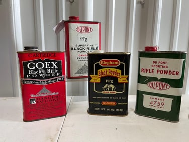 Dupont, Elephant, and Goex Black Powder Cans