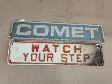 Comet & Watch Your Step Tin Signs