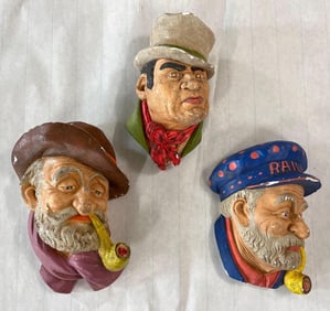 1960s Chalkware Smoking & Townsmen Wall Hangers