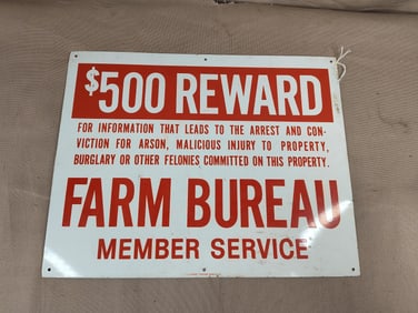 Farm Bureau Tin Reward Sign
