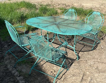Turquoise Wrought Iron Table & 4 Chairs