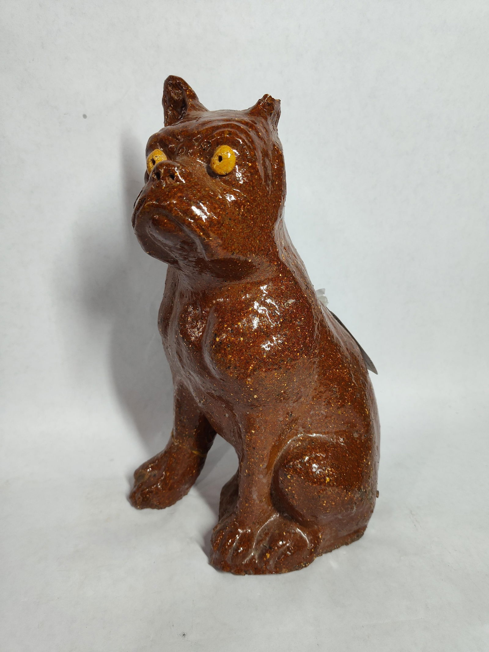 Sewer Tile Bulldog: One chip to ear and repair to front leg. 11.5 inches tall