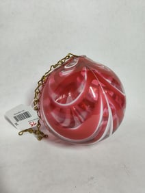 Cranberry & White Art Glass Witches Ball