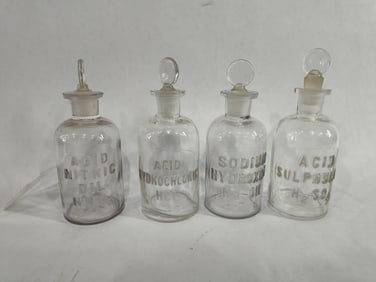 4-Antique Laboratory Acid Bottles