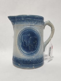 ANTIQUE SALT GLAZE MILK PITCHER DEPICTING COWS