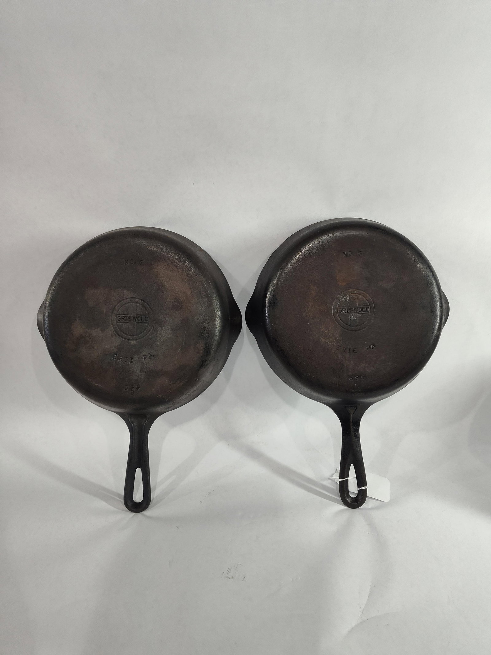 Griswold Pair of #6 Skillets: Both are small logo. 699D and 699H