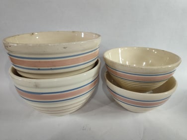 Hull Pink & Blue Striped Mixing Bowls