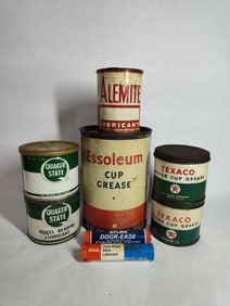 Quaker State, Texaco, Alemite, and Atlas Auto Fluid Cans