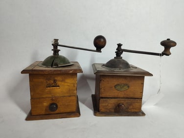 LOT OF 2 EARLY ANTIQUE COFFEE MILLS INC. GRULET