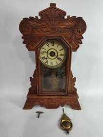 Carved Oak Gingerbread Style Mantle Clock