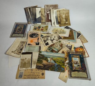 EARLY PHOTOS AND POSTCARDS LOT INC. WAR RATION BOOK AND MORE