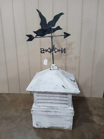 EARLY PAINTED CUPOLA WITH FLYING MALLARD WEATHERVANE W/ DIRECTIONAL